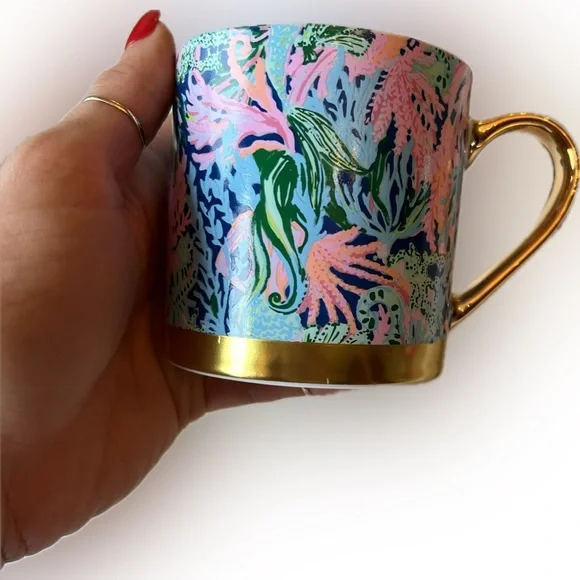 Lilly Pulitzer “Bringing Mermaid Back” Pink & Blue with Gold Trim Mug - Picture 2 of 7